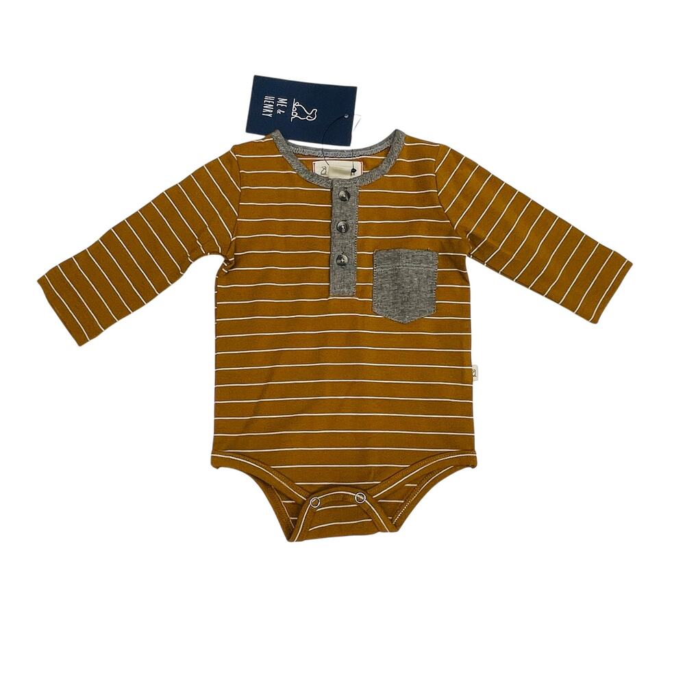 NWT Me & Henry 0/3M Mustard Stripe Stanton Henley Onesie